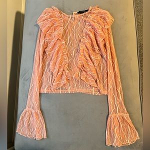 Pink Bell Sleeve Ruffled Blouse